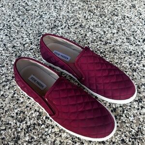 Steve Madden Women’s Quilted Burgundy Slip-Ons
